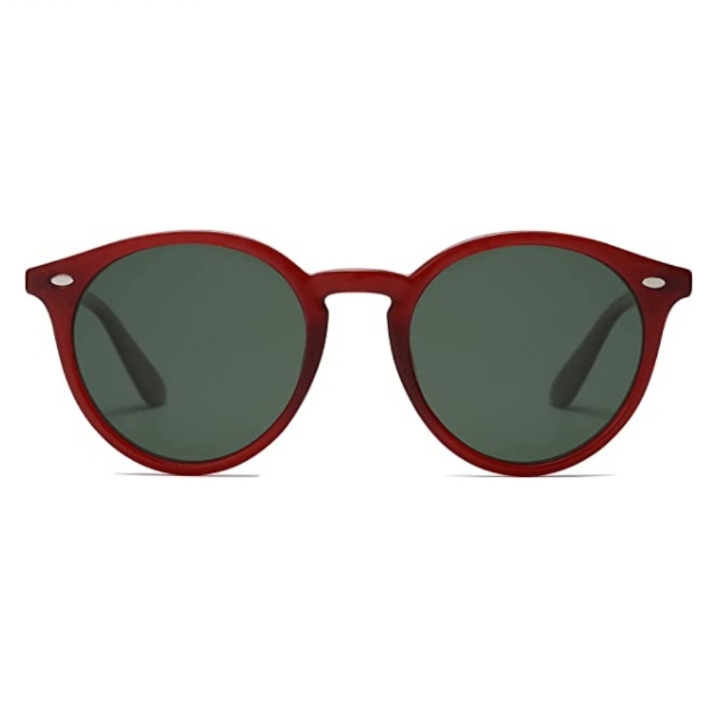 Red /Black Round Polarized Sunglasses for Women Men Classic Vintage - Picture 3 of 3